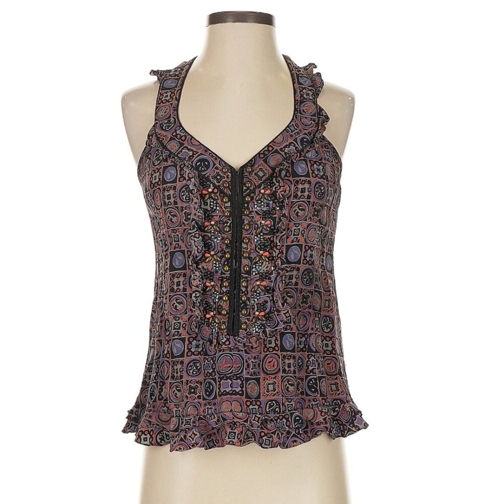 Nanette Lepore Bohemian Beaded Silk Cherish Top Blouse Size 4